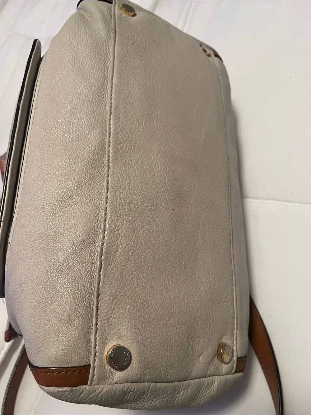 Michael Kors Cream and Brown Leather Satchel with Logo w/ Crossbody Strap EUC - Picture 5 of 8